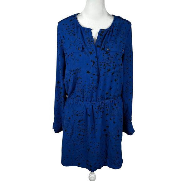 Banana Republic Blue Black Stars Roll Tab Sleeves Tunic Dress 6 Small Casual - Picture 1 of 6